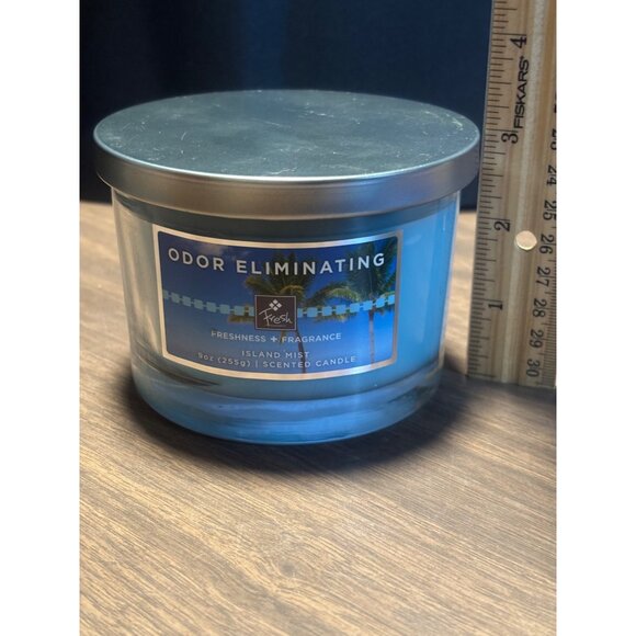 Fresh Fragrances Odor Eliminating 3-Wick Candle Island Mist Scent 9oz Glass Jar - Picture 5 of 6